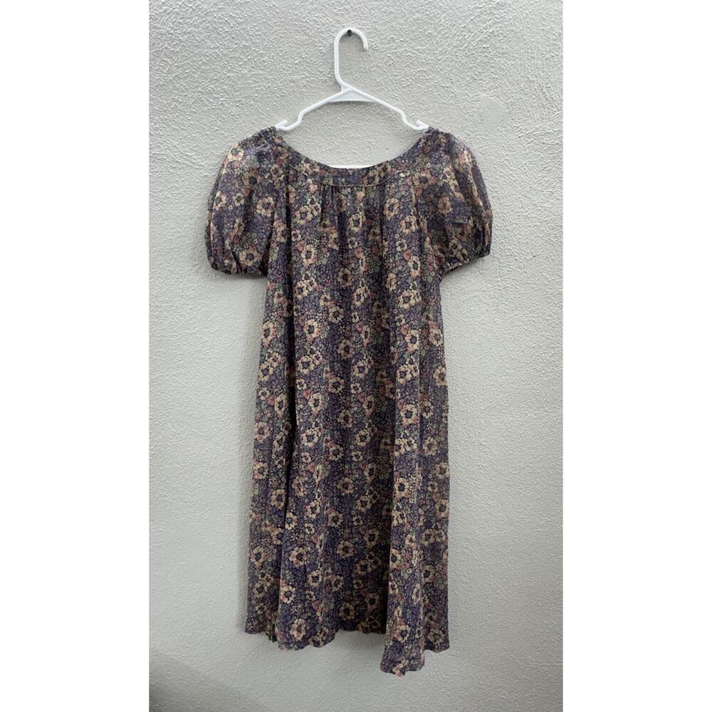 Jody T Womens Dress Size 13 Purple Floral Puffy Sleeve Vintage 70s
